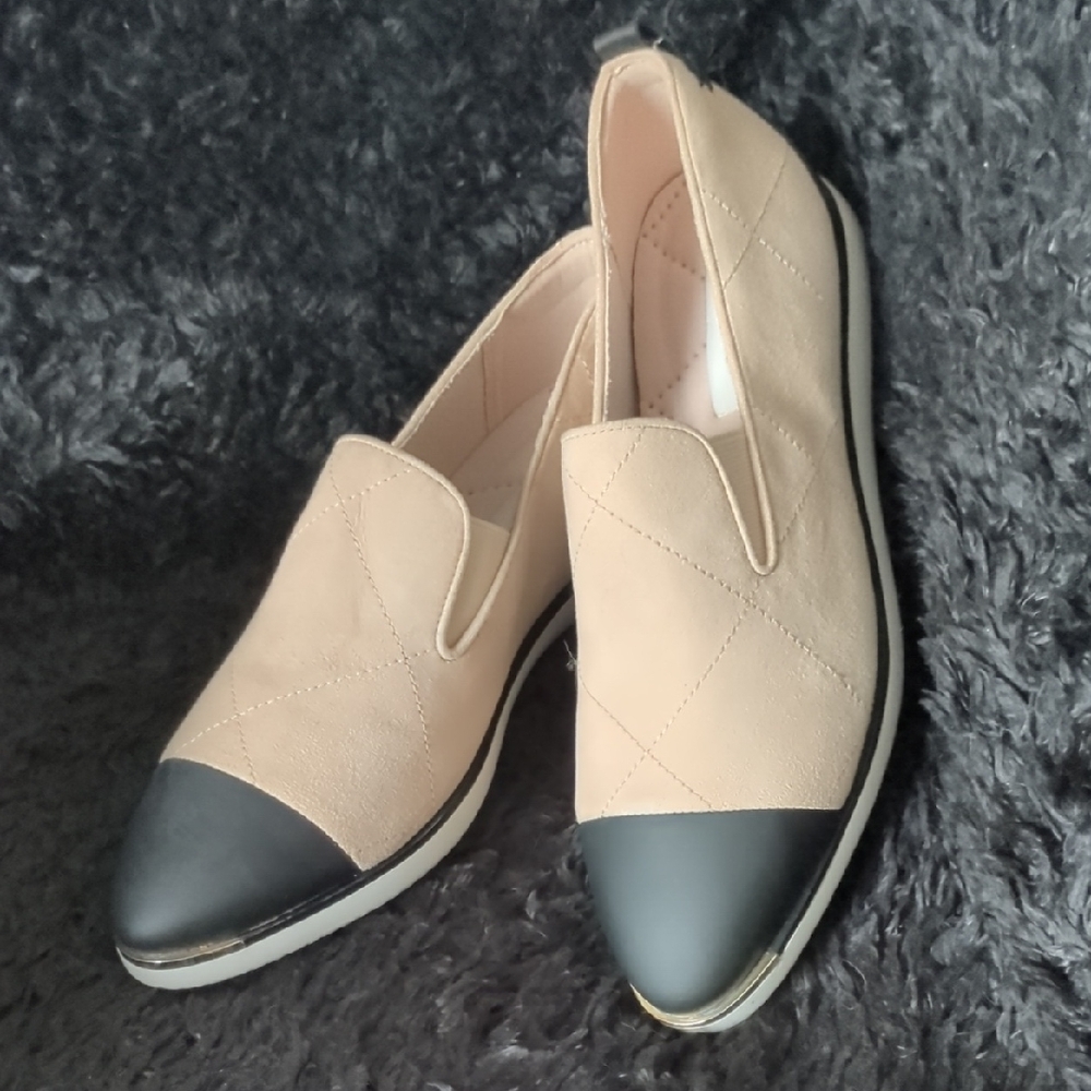 Cole Haan Beige and Black Quilted Loafers